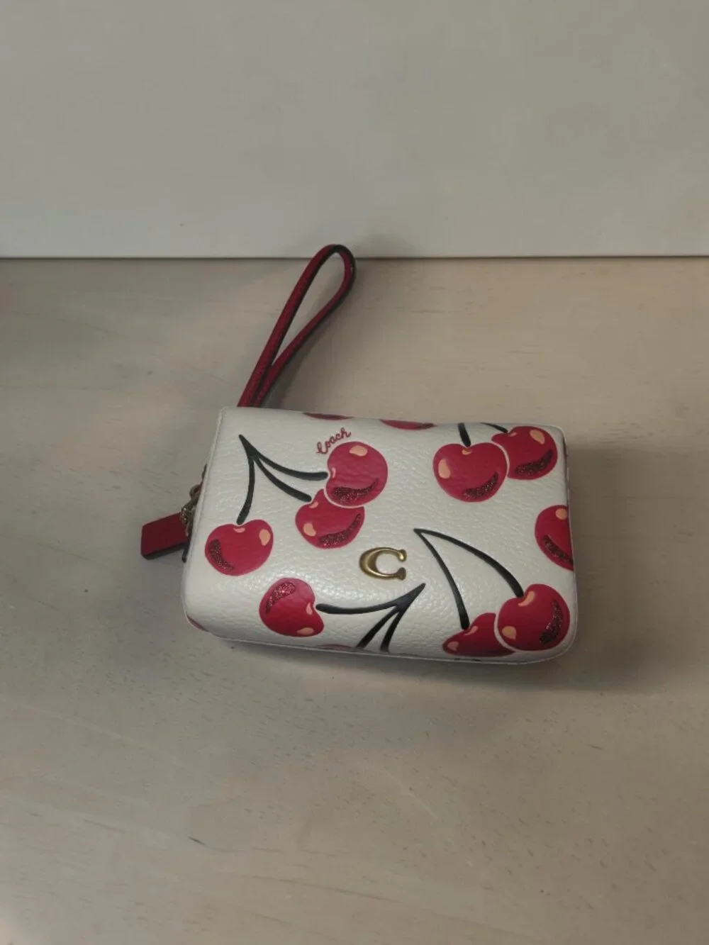 COACH - Cherry Print Leather Boxed Cosmetic Pouch, New in box
